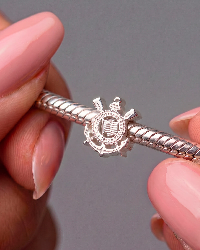 Berloque Corinthians Escudo em Prata 925 + Pulseira
