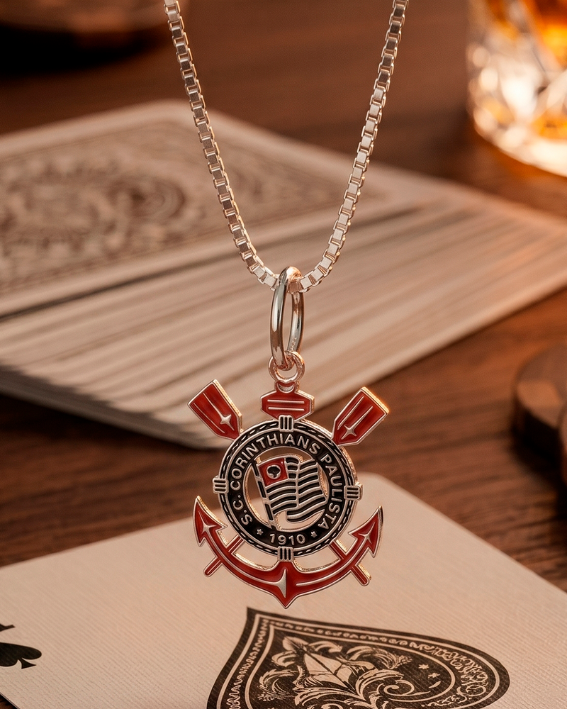 Pingente Corinthians Escudo em Prata 925 Colorido