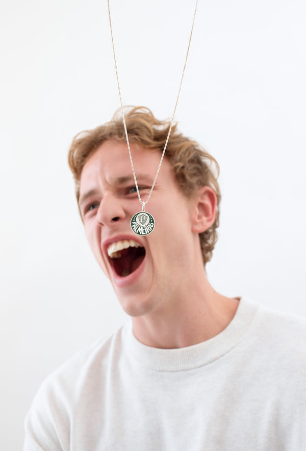 Pingente Palmeiras Escudo em Prata 925 Colorido + Corrente