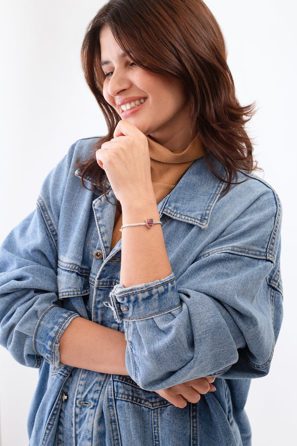 Berloque Flamengo Escudo em Prata 925 Colorido + Pulseira