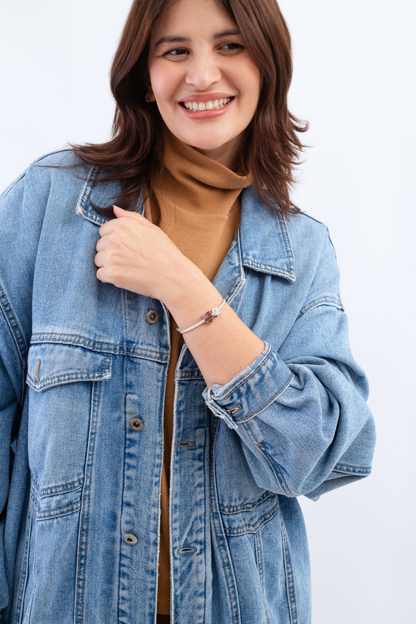 Berloque Flamengo Escudo em Prata 925 Colorido + Pulseira