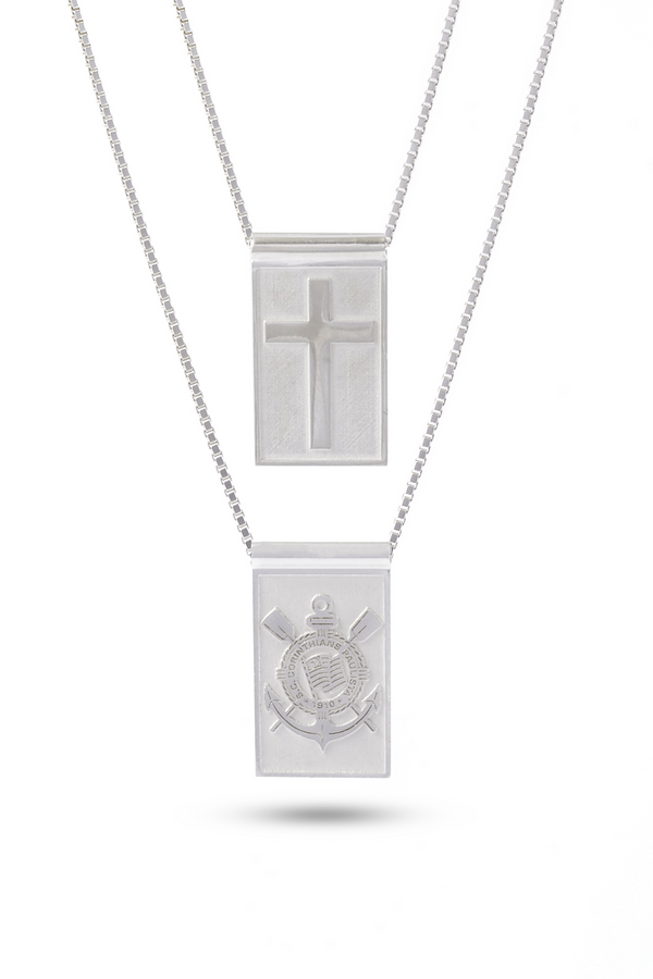 Escapulário Corinthians Escudo e Cruz em Prata 925