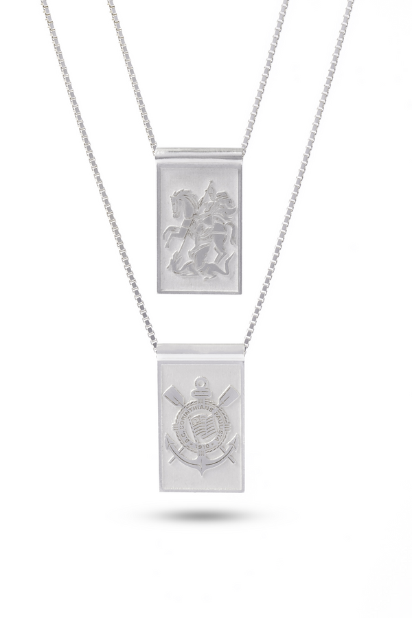 Escapulário Corinthians Escudo e São Jorge em Prata 925