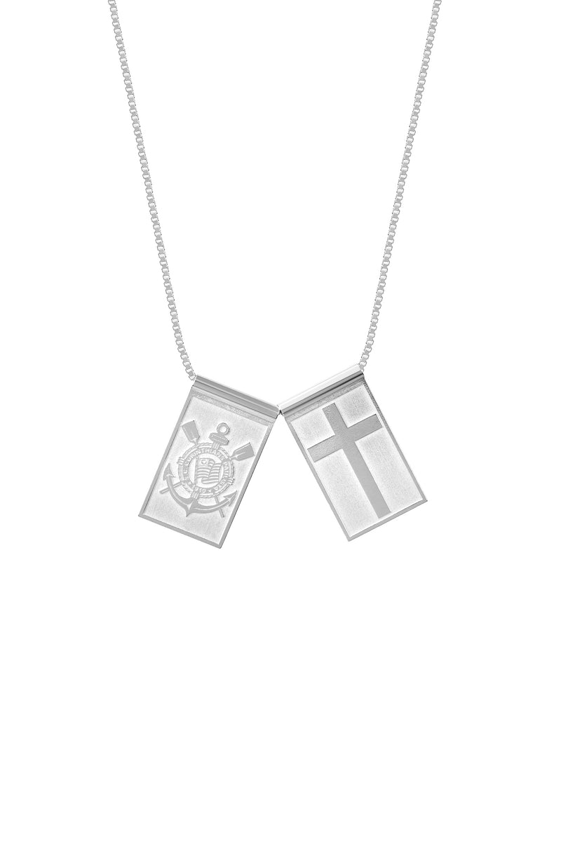 Escapulário Corinthians Escudo e Cruz em Prata 925