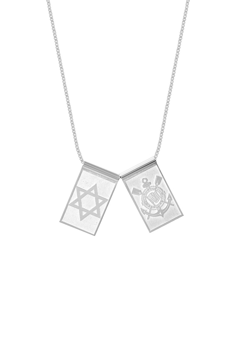 Escapulário Corinthians Escudo e Estrela de David em Prata 925