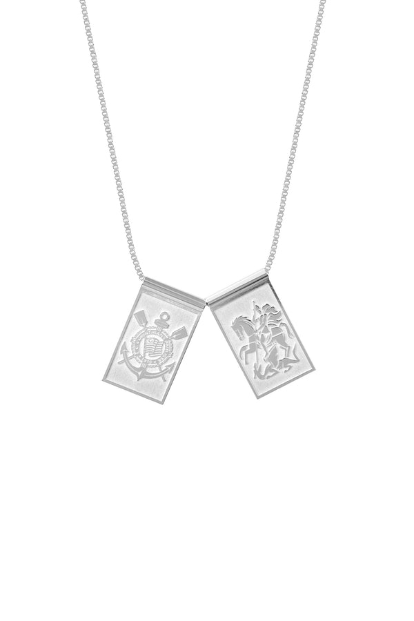 Escapulário Corinthians Escudo e São Jorge em Prata 925