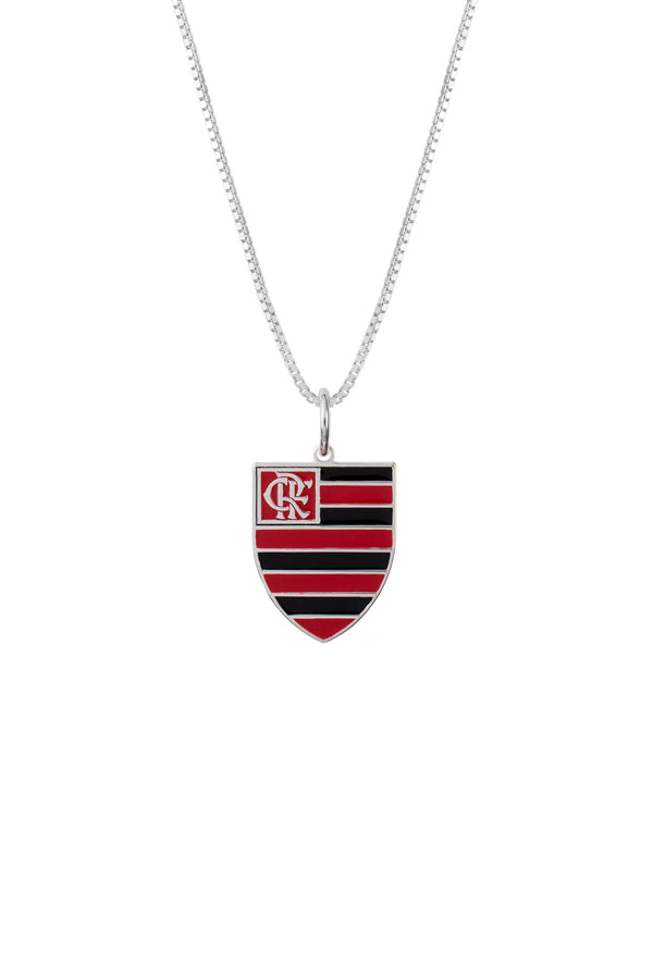 Pingente Flamengo Escudo em Prata 925 Colorido + Corrente