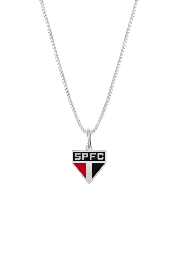 Pingente São Paulo Escudo Mini em Prata 925 Colorido + Corrente