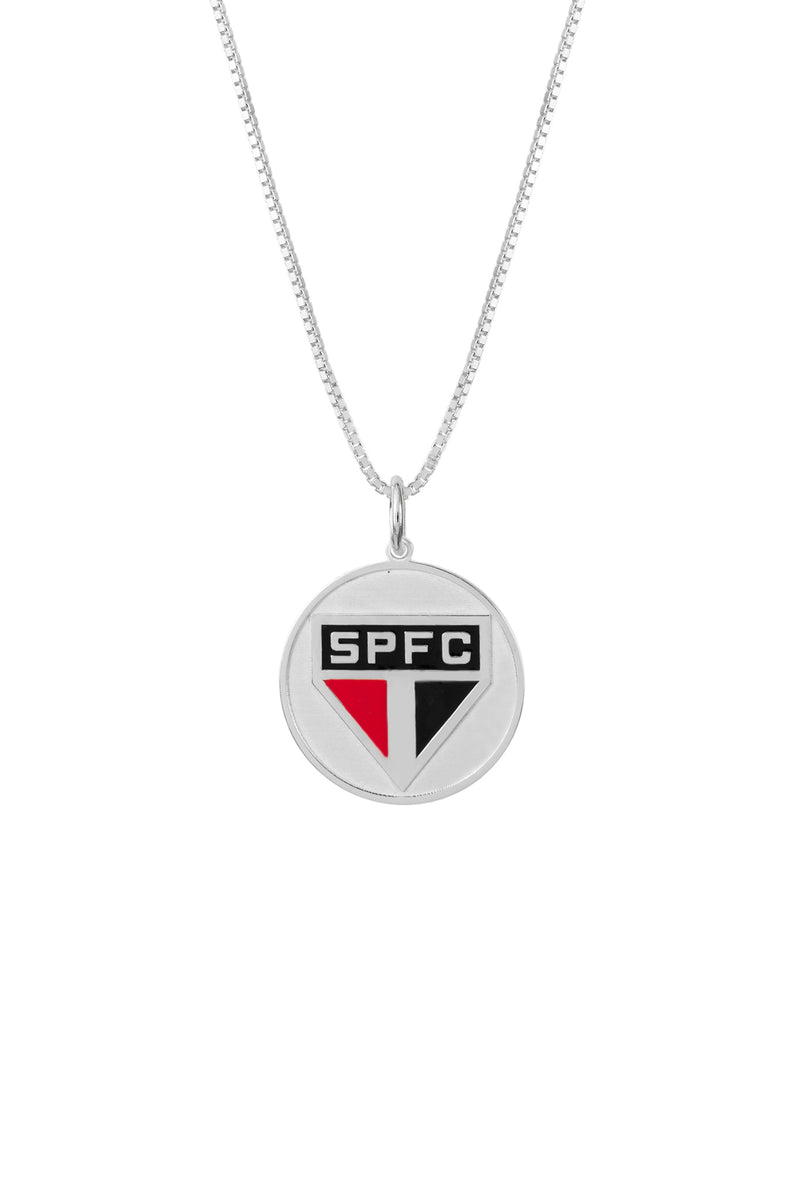 Pingente São Paulo Escudo em Prata 925 Redondo Colorido + Corrente