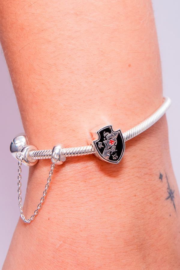 Berloque Vasco Escudo em Prata 925 Esmaltado + Pulseira