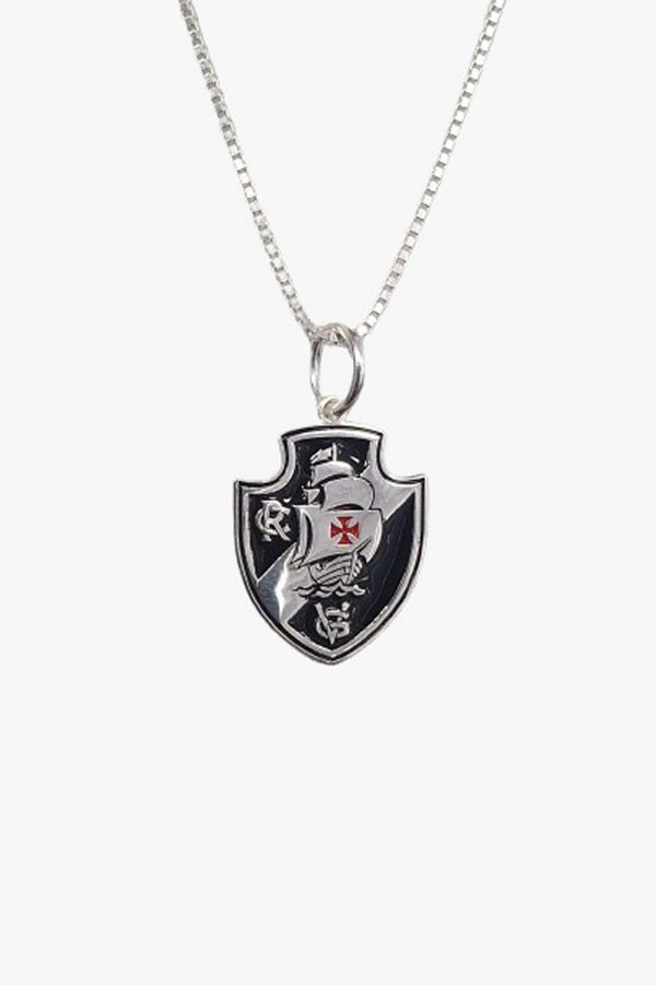 Pingente Vasco Escudo em Prata 925 Esmaltado + Corrente