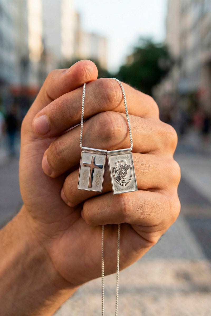 Escapulário Vasco Escudo e Cruz em Prata 925