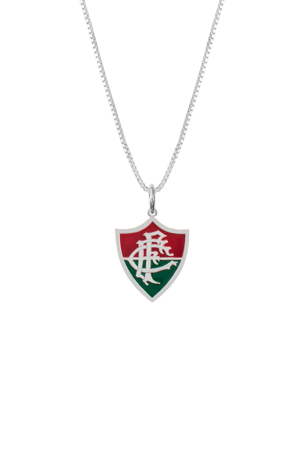 Pingente Fluminense Escudo em Prata 925 Esmaltado + Corrente