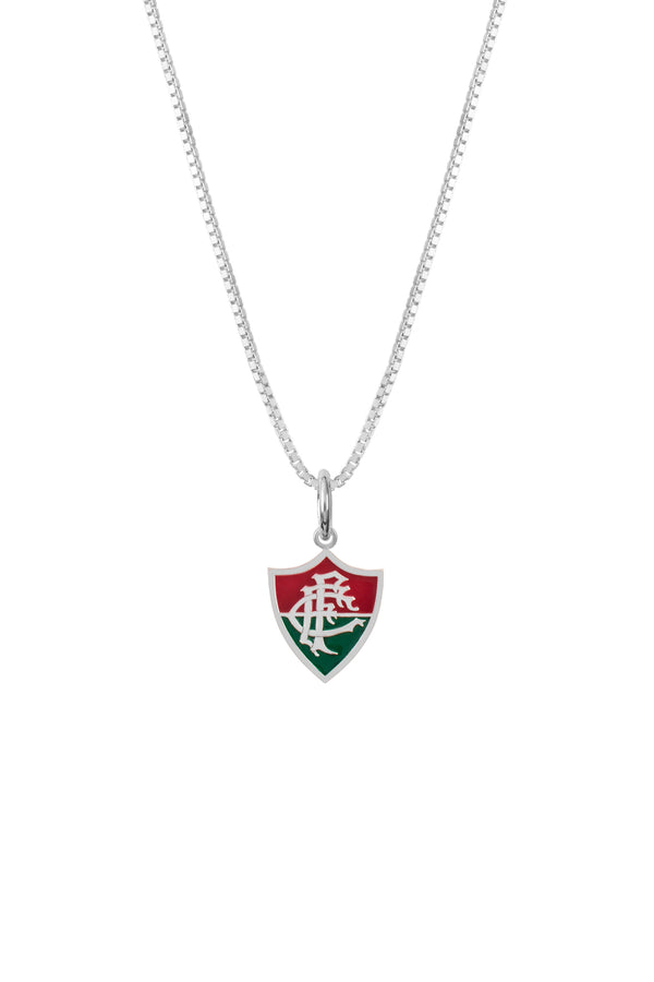Pingente Fluminense Escudo Mini em Prata 925 Esmaltado + Corrente