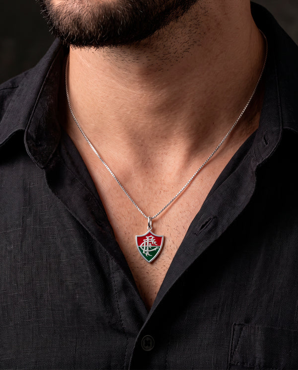 Pingente Fluminense Escudo em Prata 925 Esmaltado + Cordão