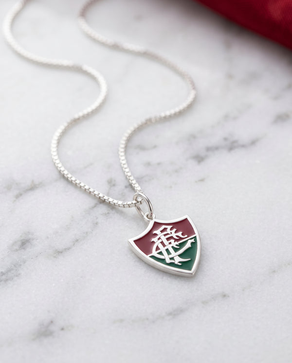 Pingente Fluminense Escudo Mini em Prata 925 Esmaltado + Cordão