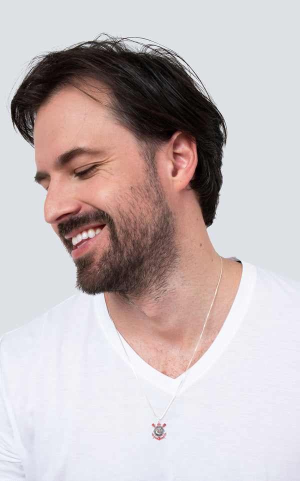 Pingente Corinthians Escudo em Prata 925 Colorido