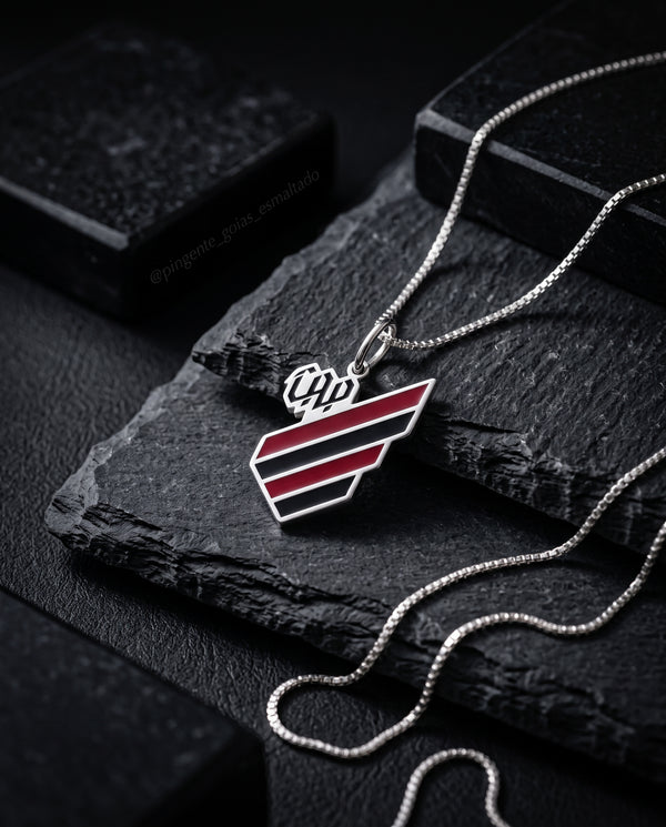 Pingente Athletico Escudo em Prata 925 Esmaltado + Corrente