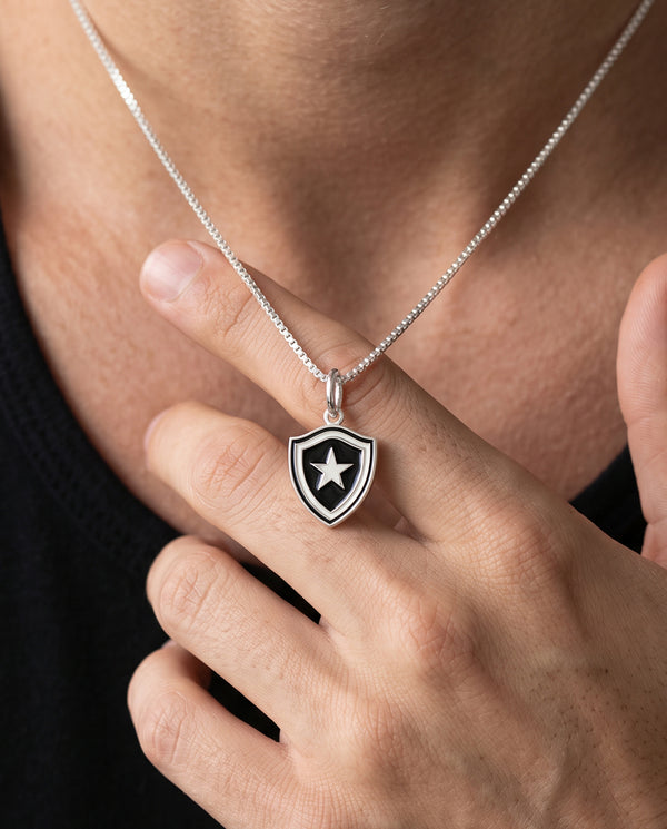 Pingente Botafogo Escudo Mini em Prata 925 Esmaltado + Cordão