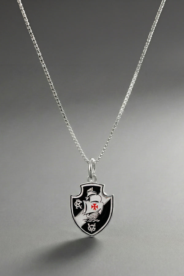 Pingente Vasco Escudo em Prata 925 Esmaltado + Corrente