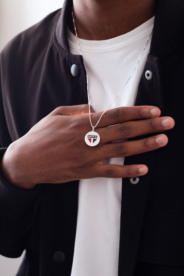 Pingente São Paulo Escudo em Prata 925 Redondo Colorido