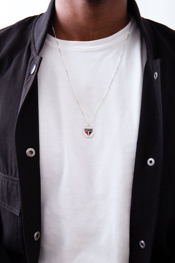 Pingente São Paulo Escudo em Prata 925 Redondo Colorido