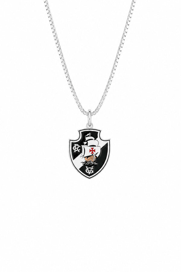 Pingente Vasco Escudo em Prata 925 Esmaltado + Corrente