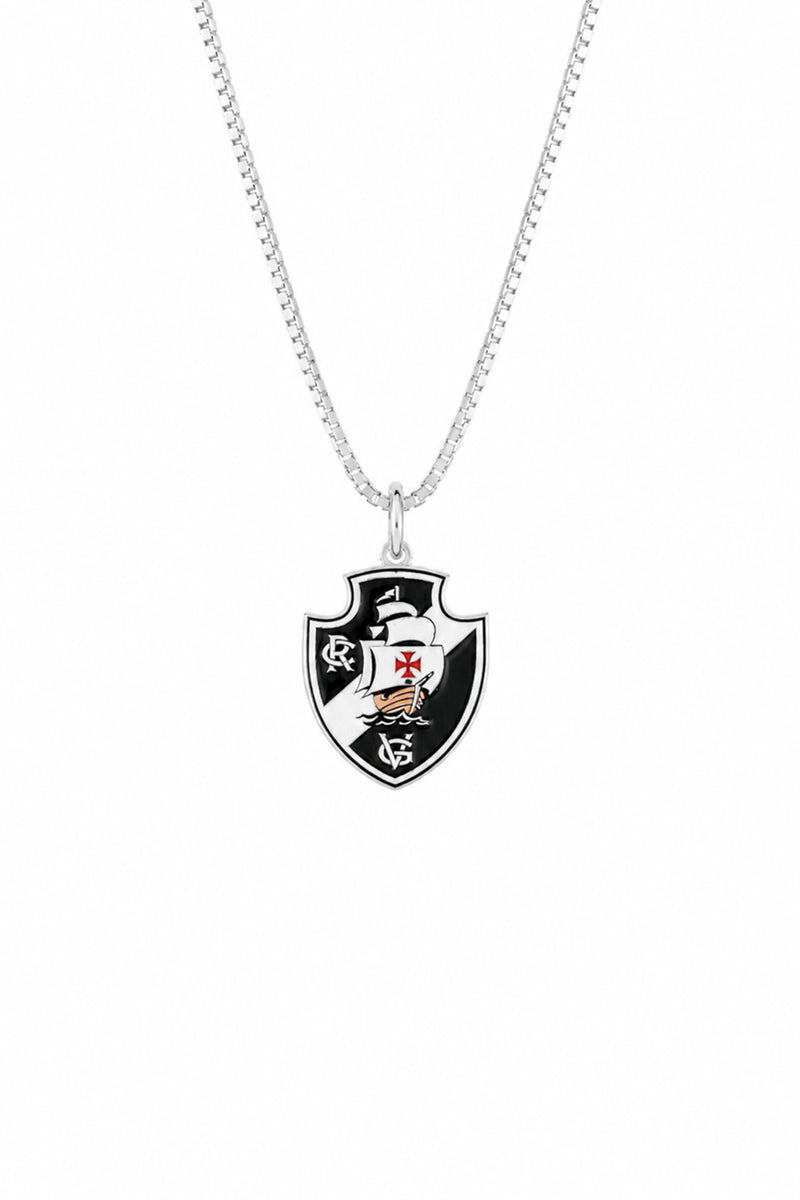 Pingente Vasco Escudo em Prata 925 Esmaltado + Corrente
